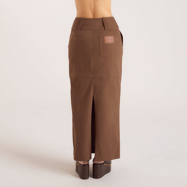 lounge underwear Double Button Woven Maxi Skirt - Chocolate