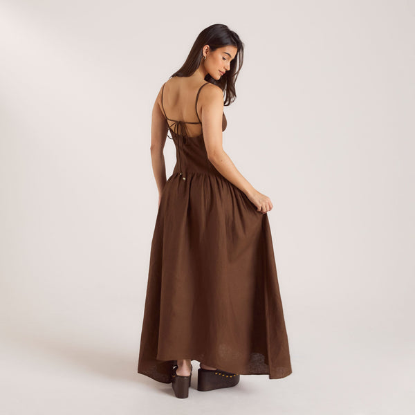 lounge underwear Drop-Waist Linen Maxi Dress - Chocolate