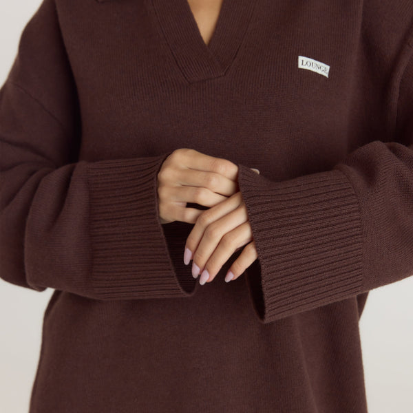 Lounge Underwear Half Placket Knitted Jumper - Chocolate