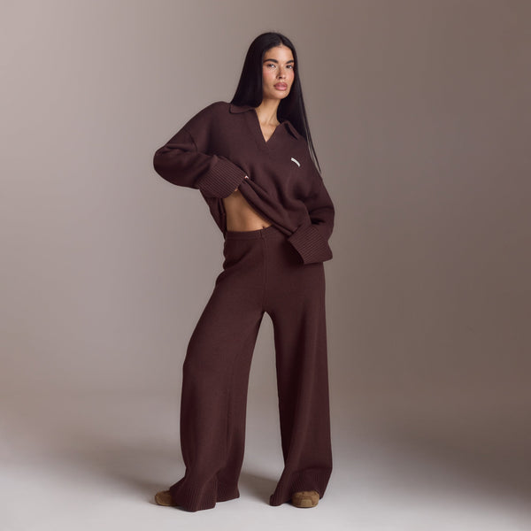 Lounge Underwear Half Placket Knitted Jumper - Chocolate