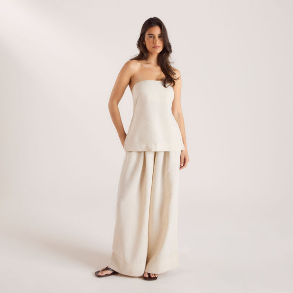 Lounge Underwear Linen Blend Wide-Leg Trousers - Cream