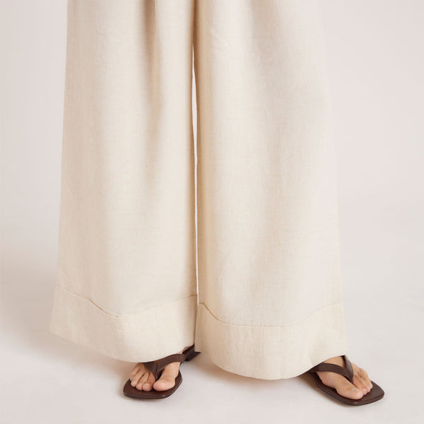 Lounge Underwear Linen Blend Wide-Leg Trousers - Cream