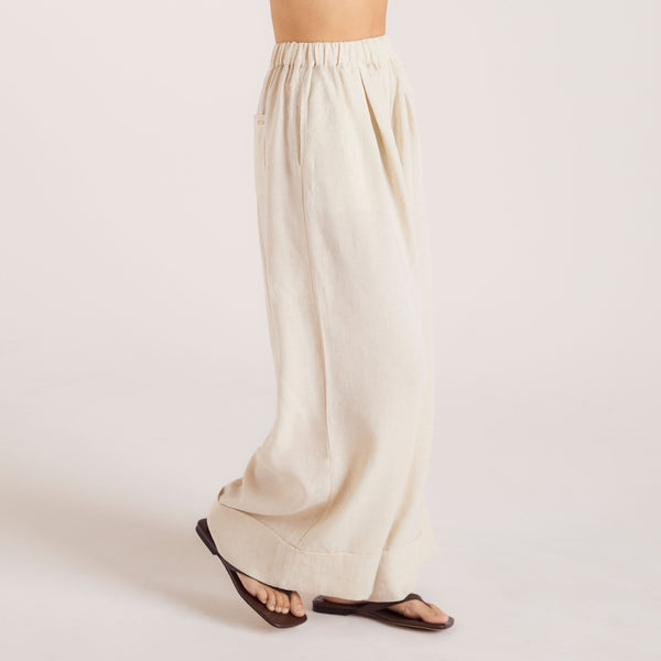Lounge Underwear Linen Blend Wide-Leg Trousers - Cream