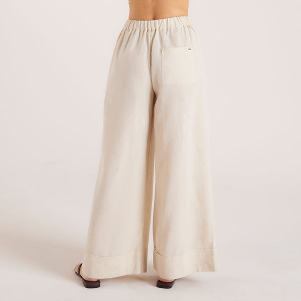 lounge underwear Linen Blend Wide-Leg Trousers - Cream