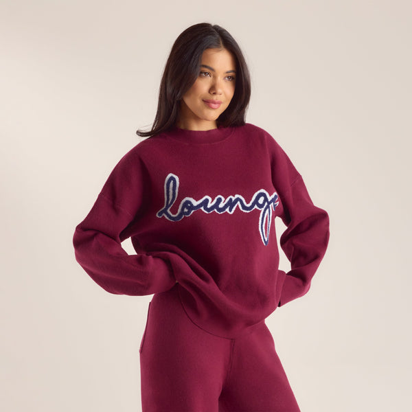 Lounge Underwear Logo Knitted Crew Neck Jumper - Burgundy