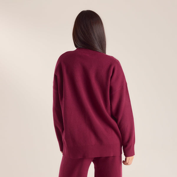 lounge underwear Logo Knitted Crew Neck Jumper - Burgundy