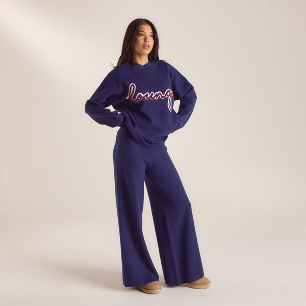 Lounge Underwear Logo Knitted Crew Neck Jumper - Navy
