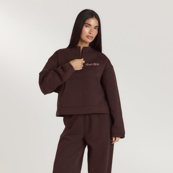 Lounge Underwear Lounge Living Quarter-Zip Jumper - Chocolate