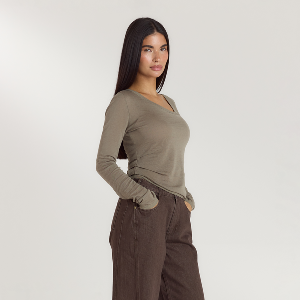 Lounge Underwear Asymmetric Fine Knit Top - Thyme
