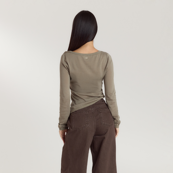 lounge underwear Asymmetric Fine Knit Top - Thyme