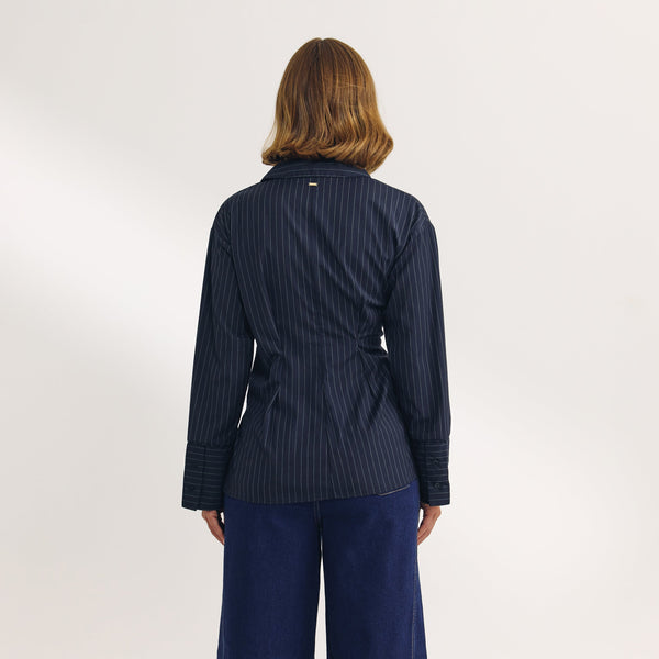 Lounge Underwear Asymmetric Shirt - Navy Pinstripe