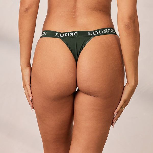 Lounge Underwear Bamboo Triangle Thong - Pine Green