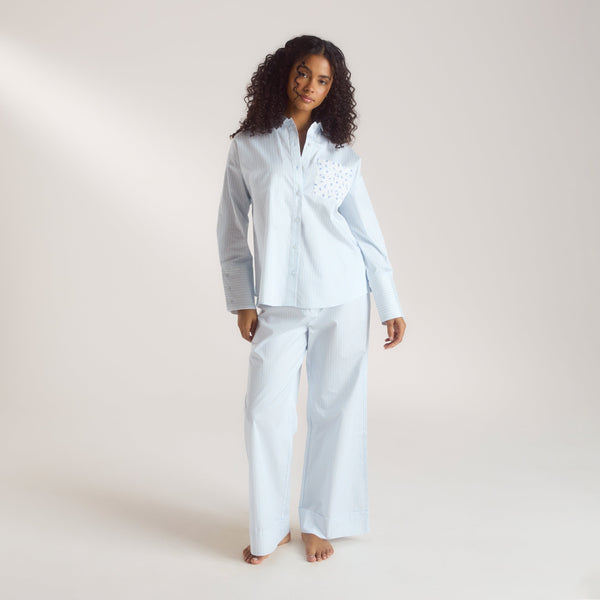 Lounge Underwear Bloom & Stripe Pyjama Shirt - Blue