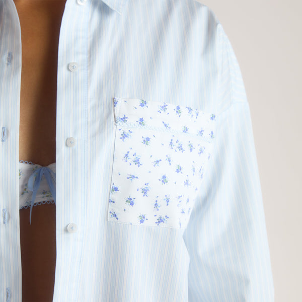 Lounge Underwear Bloom & Stripe Pyjama Shirt - Blue