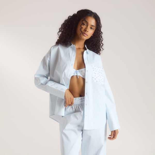 Lounge Underwear Bloom & Stripe Pyjama Shirt - Blue