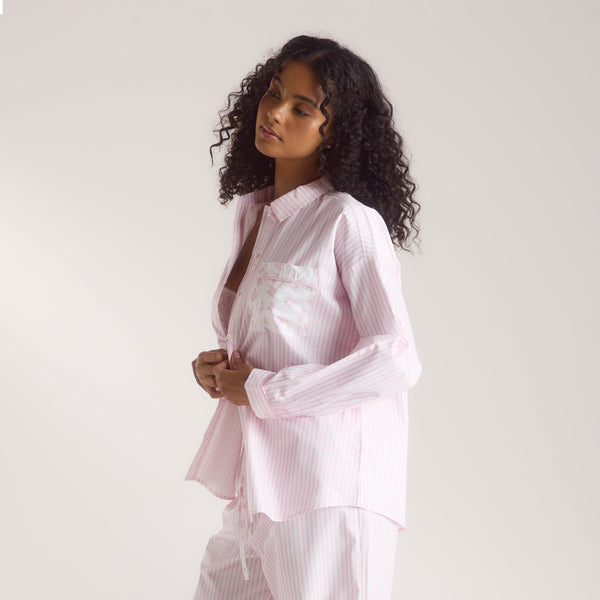 Lounge Underwear Bloom & Stripe Pyjama Shirt - Pink