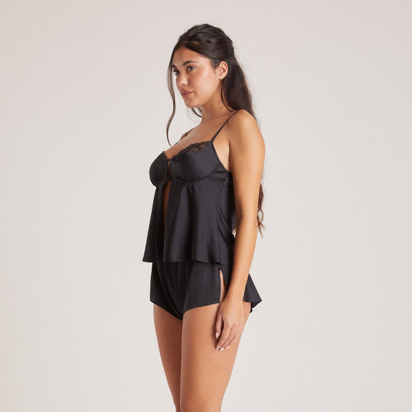 Lounge Underwear Bow Satin Cami Pyjama Top - Black
