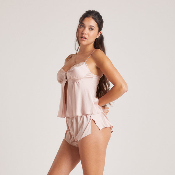Lounge Underwear Bow Satin Cami Pyjama Top - Blush