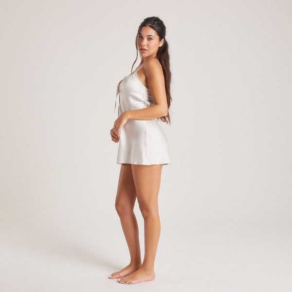 Lounge Underwear Bow Satin Nightdress - Pearl