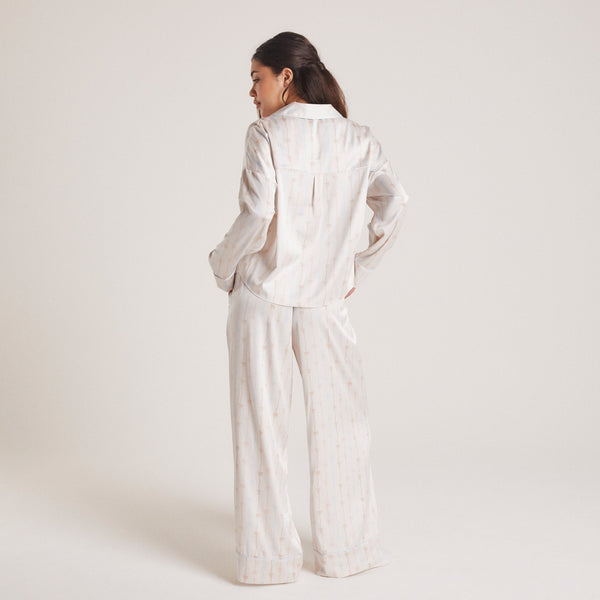 Lounge Underwear Bow Satin Pyjama Bottoms - Pearl