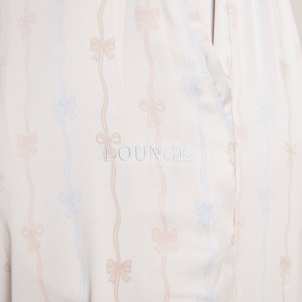 Lounge Underwear Bow Satin Pyjama Bottoms - Pearl