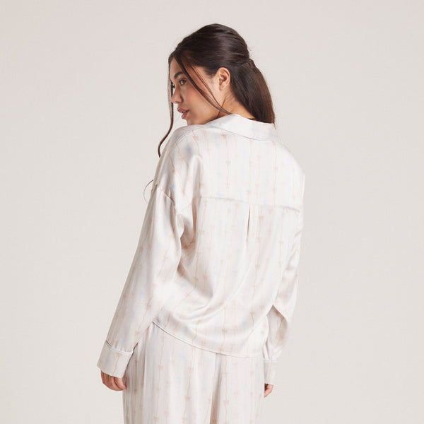 Lounge Underwear Bow Satin Pyjama Shirt - Pearl