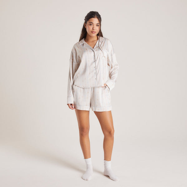 lounge underwear Bow Satin Pyjama Shorts - Pearl