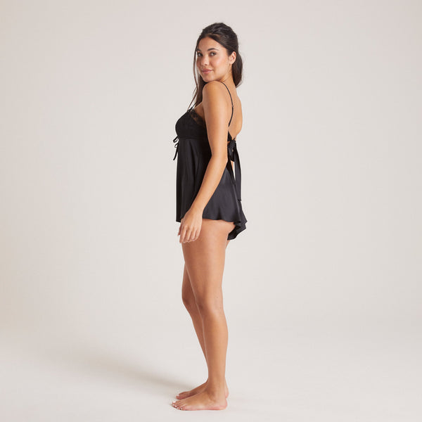 Lounge Underwear Bow Satin Teddy - Black
