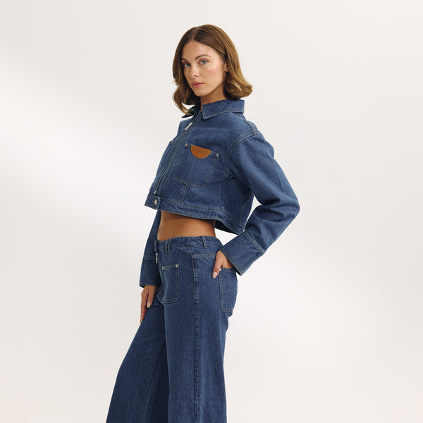 Lounge Underwear Boxy Denim Jacket - Blue