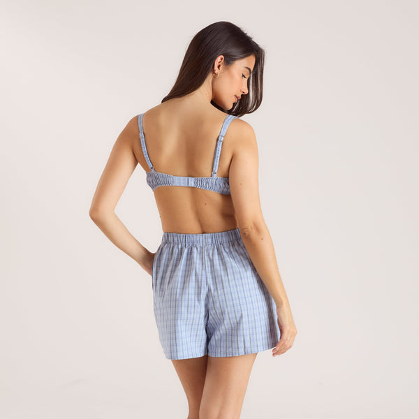 lounge underwear Checked Cotton Bralette - Blue
