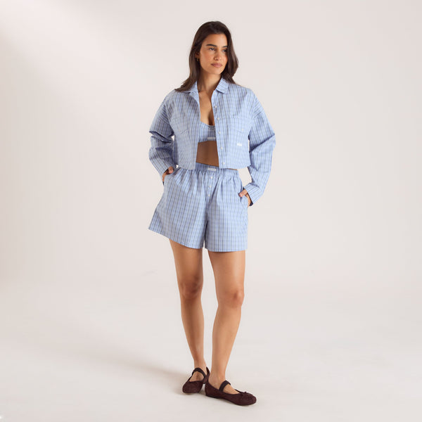Lounge Underwear Checked Cotton Shirt - Blue
