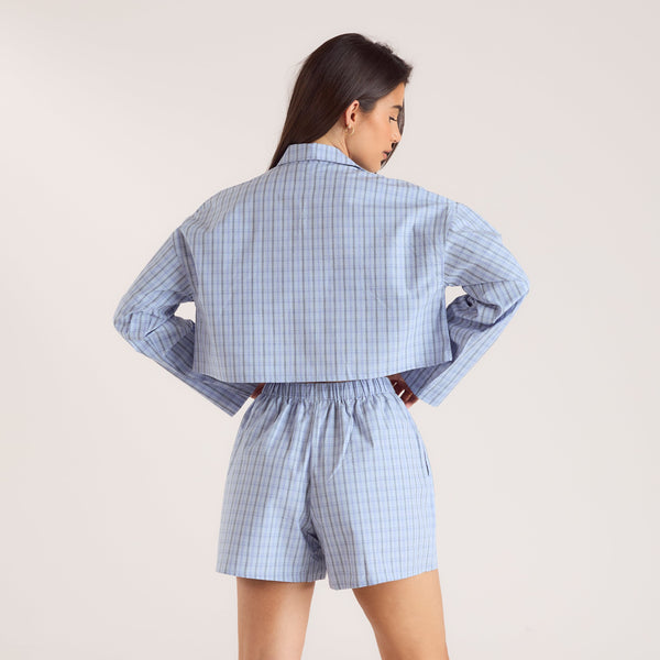 lounge underwear Checked Cotton Shirt - Blue