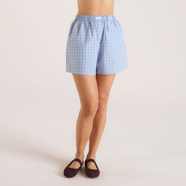 Lounge Underwear Checked Cotton Shorts - Blue