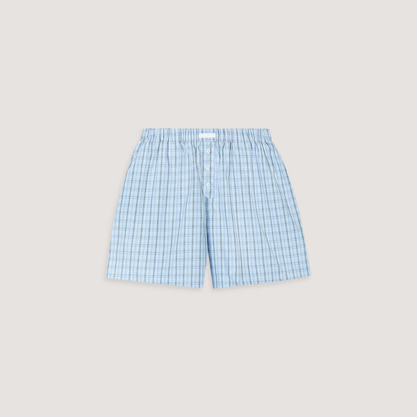 Lounge Underwear Checked Cotton Shorts - Blue
