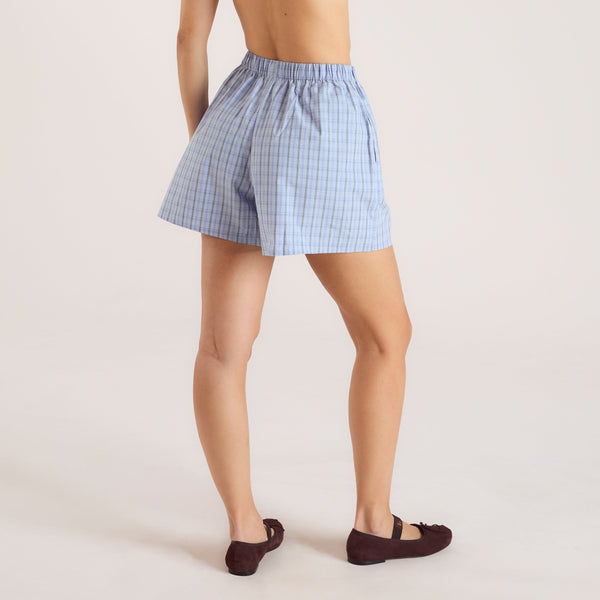 lounge underwear Checked Cotton Shorts - Blue