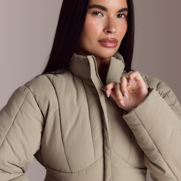 Lounge Underwear Cinched Puffer Coat - Thyme