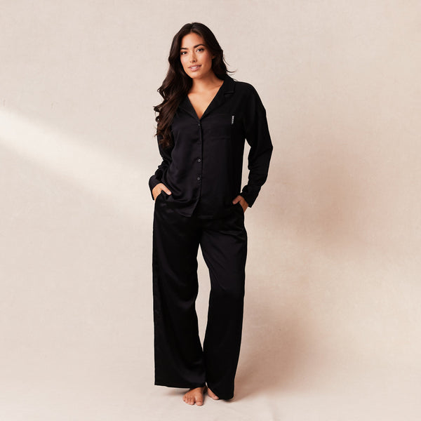 Lounge Underwear Classic Satin Pyjama Shirt - Black