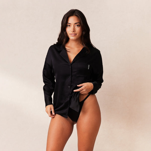 Lounge Underwear Classic Satin Pyjama Shirt - Black