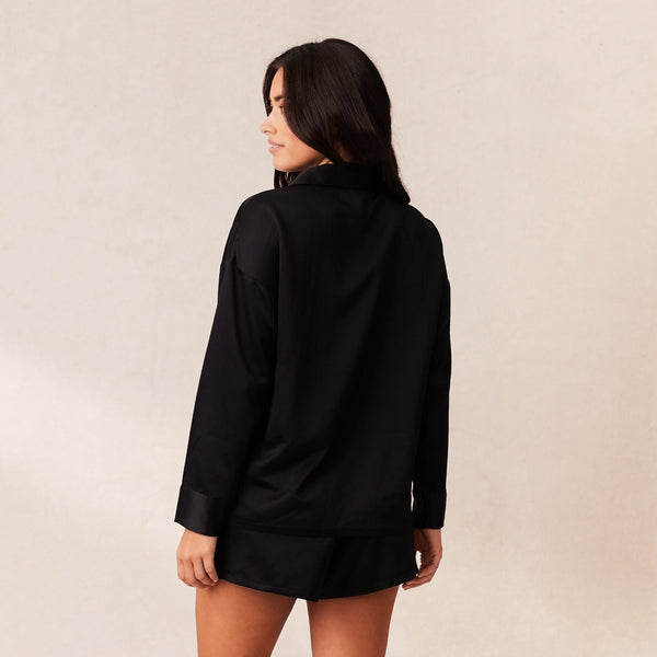 lounge underwear Classic Satin Pyjama Shirt - Black