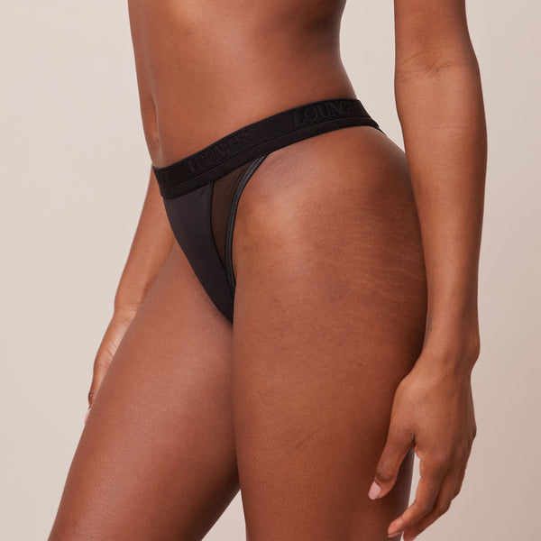 Lounge Underwear Contour Mesh Thong - Black