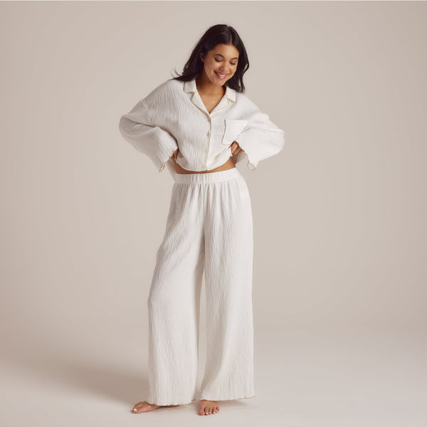 Lounge Underwear Crinkle Pyjama Bottoms - White