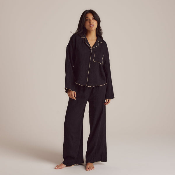 Lounge Underwear Crinkle Pyjama Shirt - Black