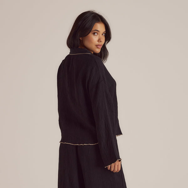 lounge underwear Crinkle Pyjama Shirt - Black