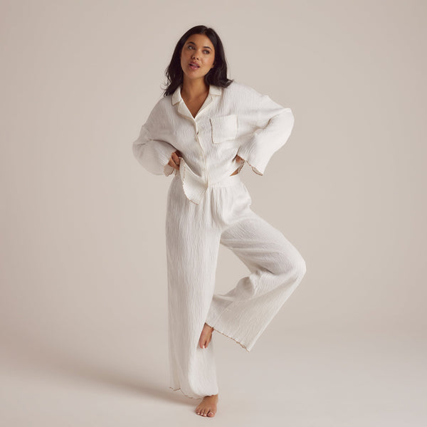 Lounge Underwear Crinkle Pyjama Shirt - White
