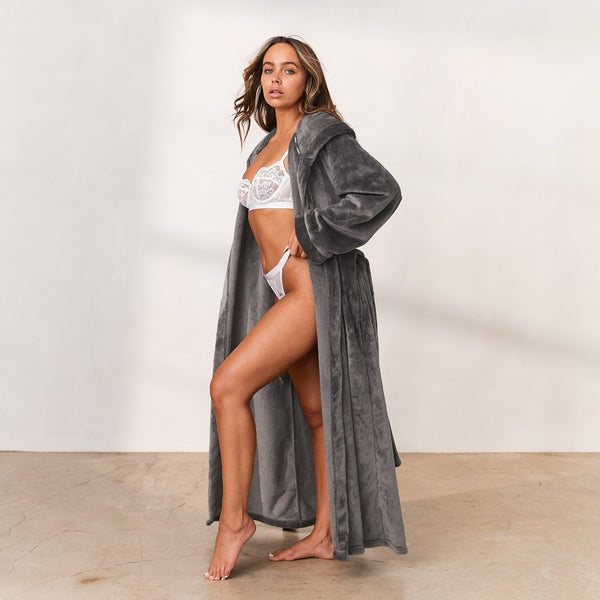 Lounge Underwear Cuddle Me Dressing Gown - Charcoal