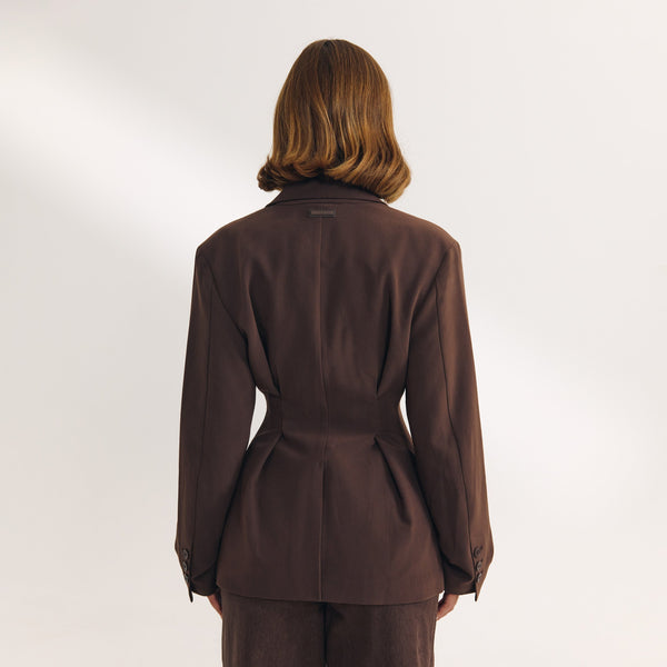 Lounge Underwear Draped Sleeve Blazer - Chocolate