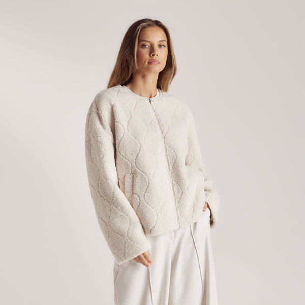 Lounge Underwear Embossed Borg Jacket - Cream