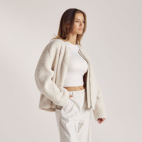 Lounge Underwear Embossed Borg Jacket - Cream