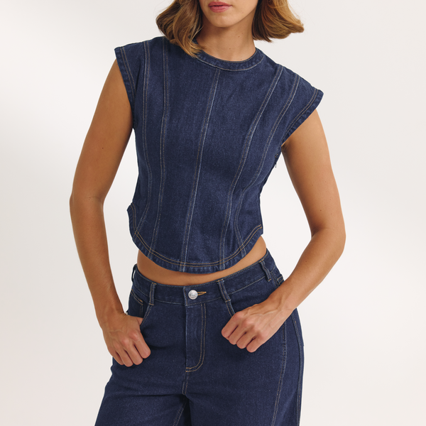 Lounge Underwear Fitted Denim Top - Indigo Blue
