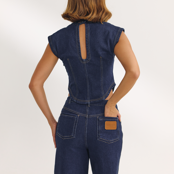Lounge Underwear Fitted Denim Top - Indigo Blue